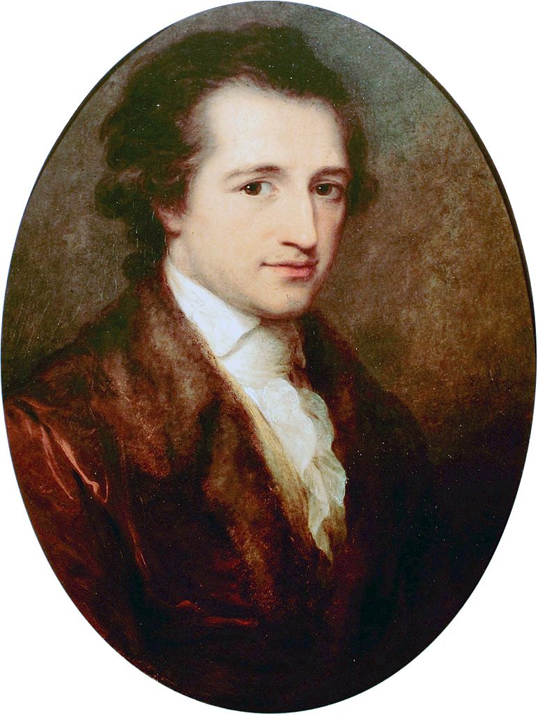 An oval portrait of Goethe.
