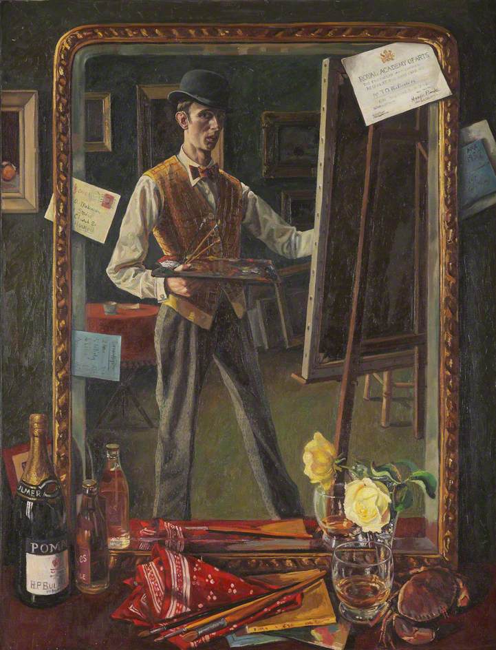 A main painting a self-portrait by looking in the mirror
