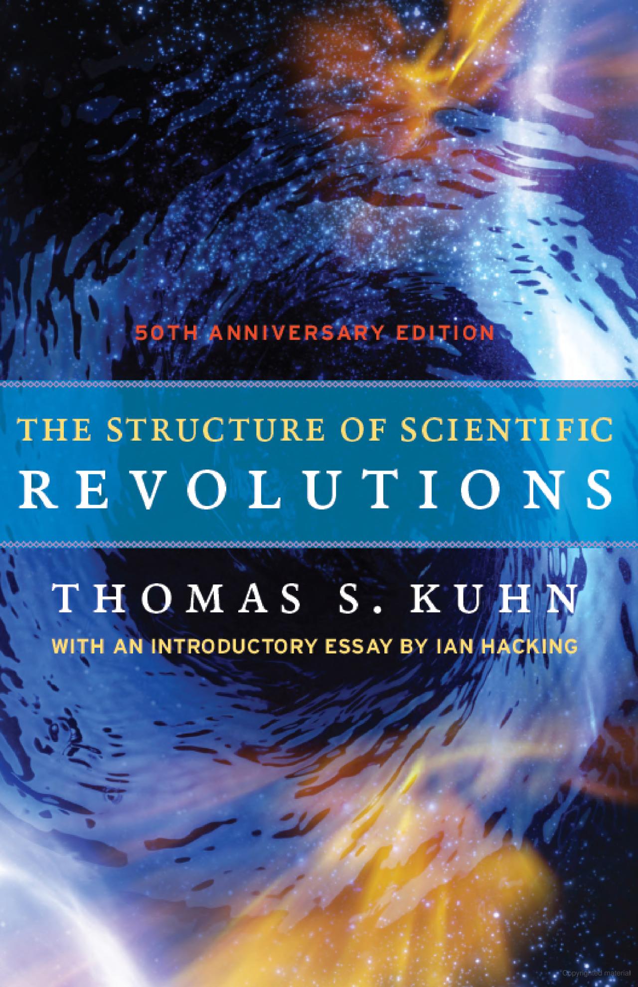 A book cover "The Structure of Scientific Revolutions" by Thomas S. Kuhn showing water in the background.