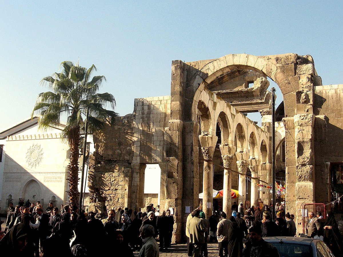 A photograph of the ruins of a Roman temple in Damascus, Syria.